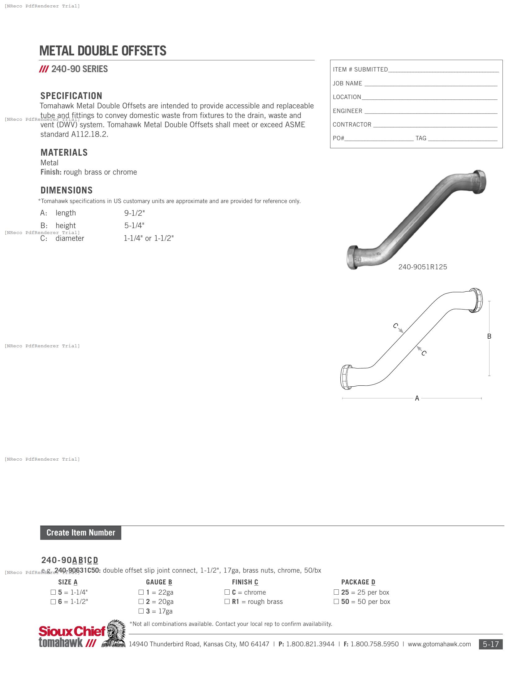 240-90 SERIES - METAL DOUBLE OFFSETS - SPEC SHEET.PDF Specification Document